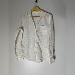 Gap White Collar V Neck Button down Eyelet Top‎ Large